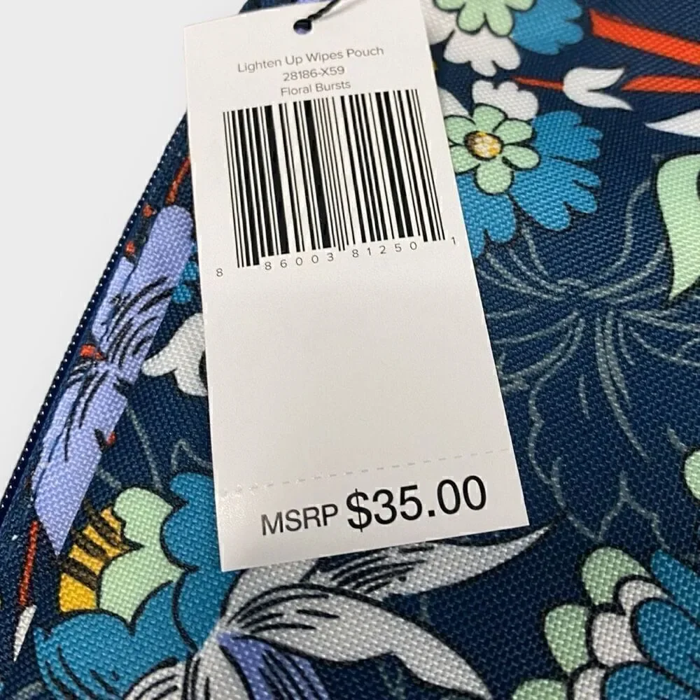 Vera Bradley Floral Bursts Lighten Up Wipes Pouch Blue Makeup Travel Bag New
